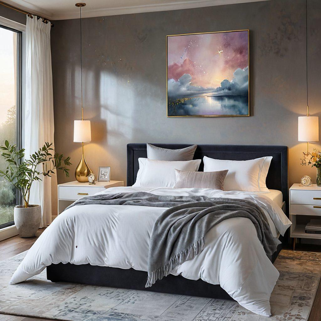 A serene bedroom scene featuring a luxurious waterbed with protective bedding, showcasing a warranty document gently placed on the bedside table. Soft glowing light filters through a window, illuminating calming colors, and plush pillows. A cozy blanket is nestled at the foot of the bed, enticing relaxation. Dreamy clouds and stars are subtly depicted in the background, symbolizing a restful night's sleep. painting. soothing colors. warm tones.